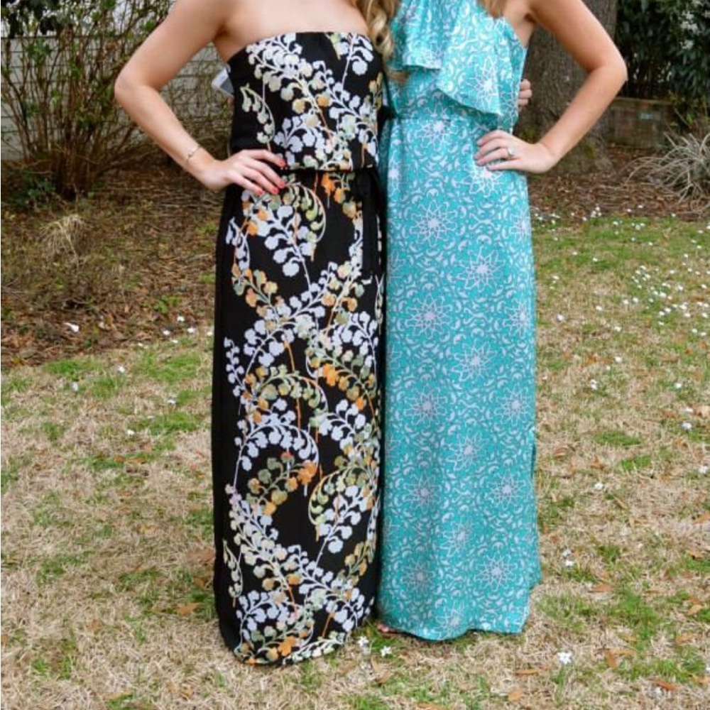 Black Floral Strapless Maxi Dress